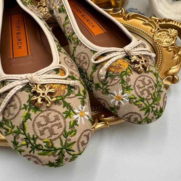 🆕 TORY BURCH 🧿 BNWOB T Monogram Tory Charm Ballet Flat - Size 5.5